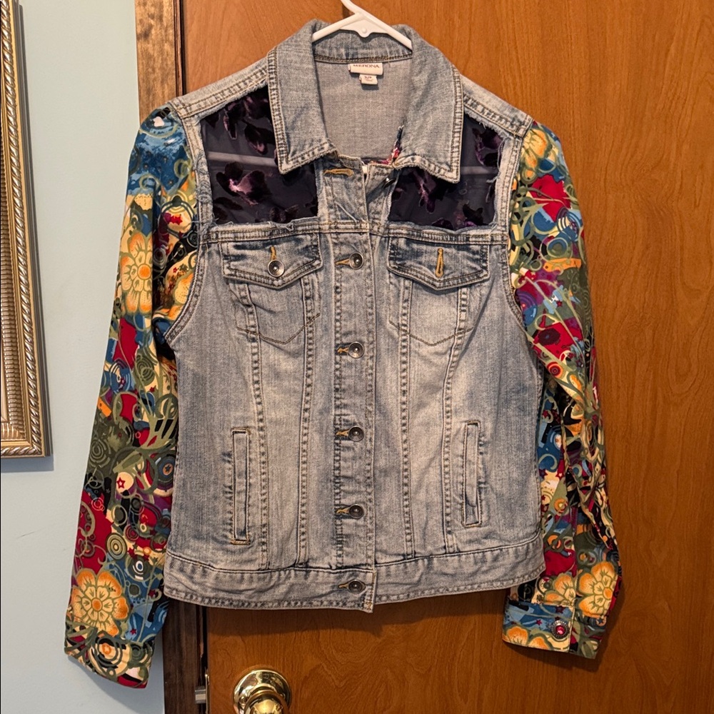 Merona Denim Jacket with Colorful Patterned Sleeves